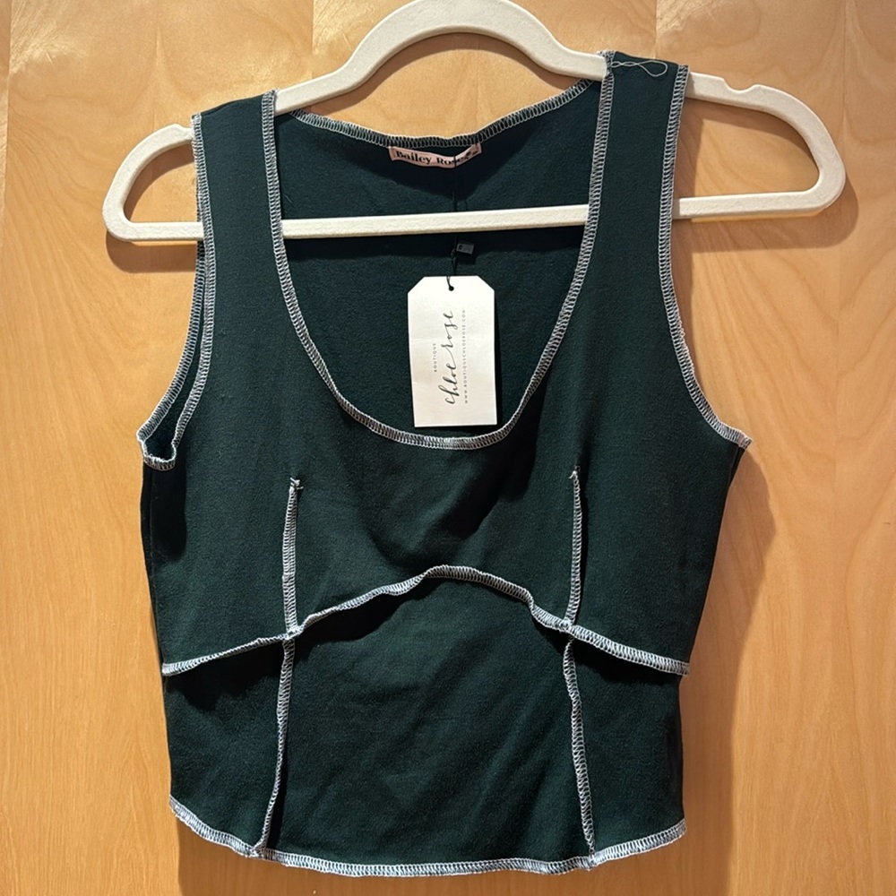 Green stitch tank top